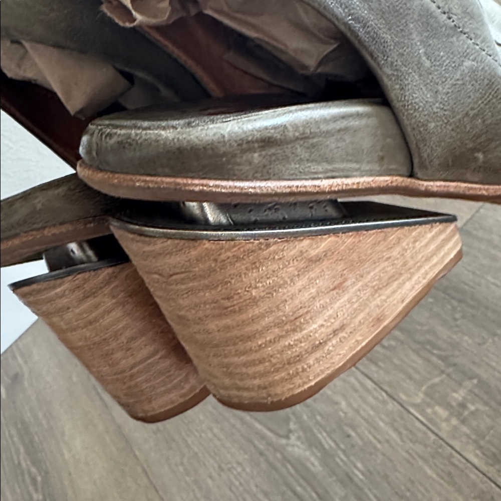 A.S. 98 Green Leather Peep Toe Heels Size 40 - Picture 5 of 6